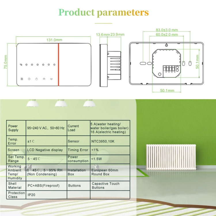 BHT-005-GC 220V AC 3A Smart Home Heating Thermostat for EU Box, Control Boiler Heating with Only Internal Sensor - Consumer Electronics by buy2fix | Online Shopping UK | buy2fix