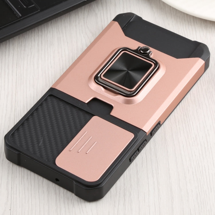 For Samsung Galaxy S22 5G Sliding Camera Cover Design PC + TPU Shockproof Phone Case with Ring Holder & Card Slot(Rose Gold) - Samsung Accessories by buy2fix | Online Shopping UK | buy2fix