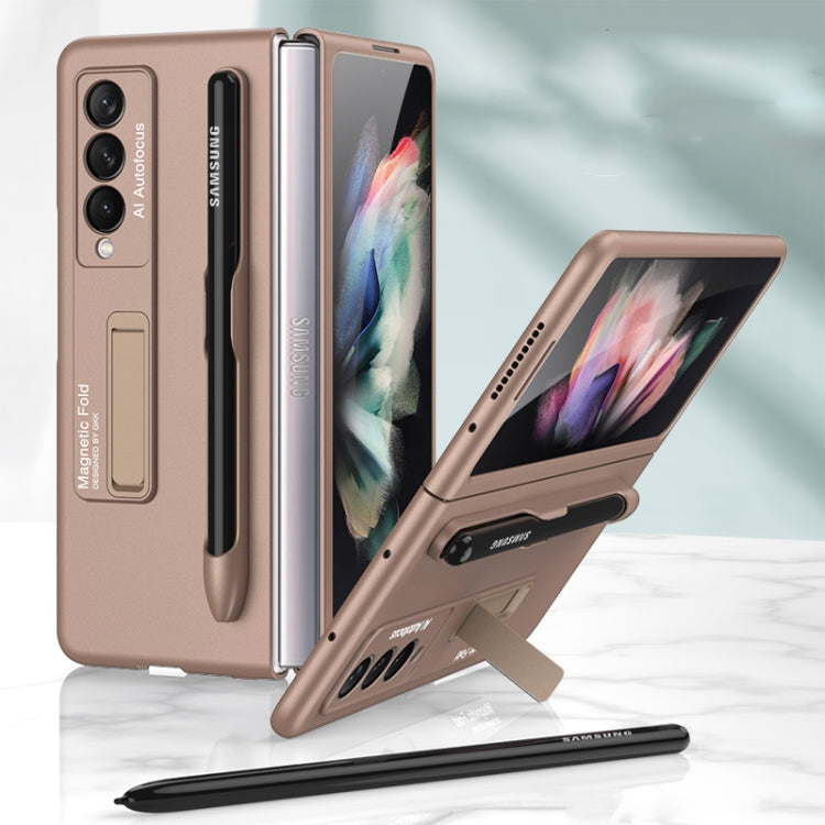 For Samsung Galaxy Z Fold3 5G GKK Ultra-thin PC Phone Flip Case with Holder & Pen Slot(Gold) - Galaxy Phone Cases by GKK | Online Shopping UK | buy2fix