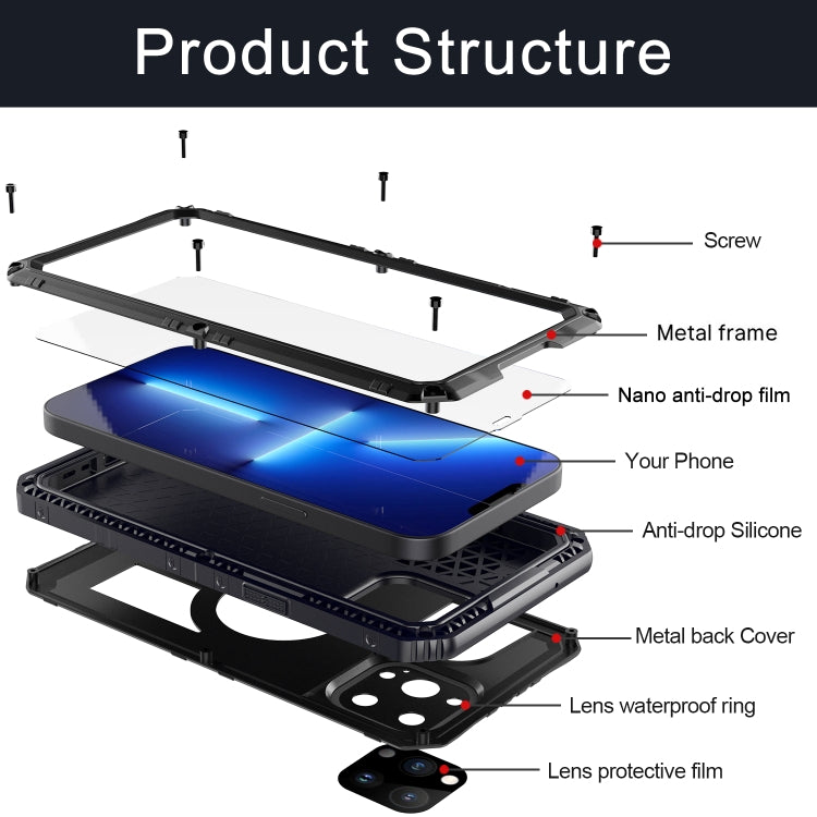 For iPhone 13 Pro Shockproof Waterproof Dustproof Metal + Silicone Phone Case with Screen Protector (Black) - iPhone 13 Pro Cases by buy2fix | Online Shopping UK | buy2fix