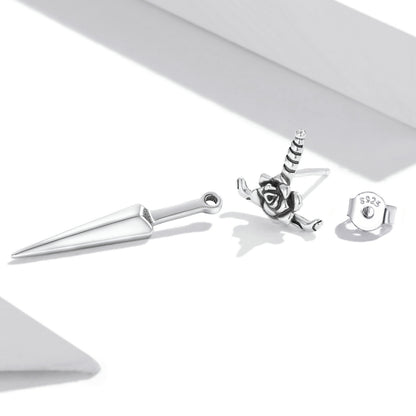 S925 Sterling Silver Rose Dagger Ear Stud Women Earrings - Stud Earrings & Earrings by buy2fix | Online Shopping UK | buy2fix