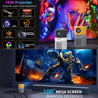 T400 100 inch Screen 3000 Lumens LED Mini Projector, Plug Type:UK Plug(Grey Yellow) - Consumer Electronics by buy2fix | Online Shopping UK | buy2fix