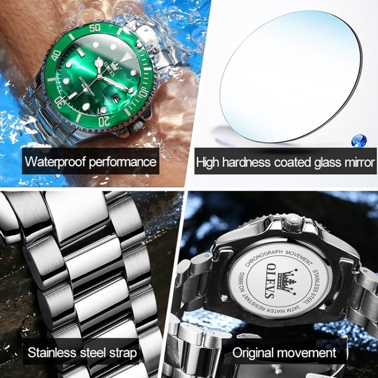 OLEVS 5885 Men Fashion Waterproof Luminous Quartz Watch(Green) - Metal Strap Watches by OLEVS | Online Shopping UK | buy2fix