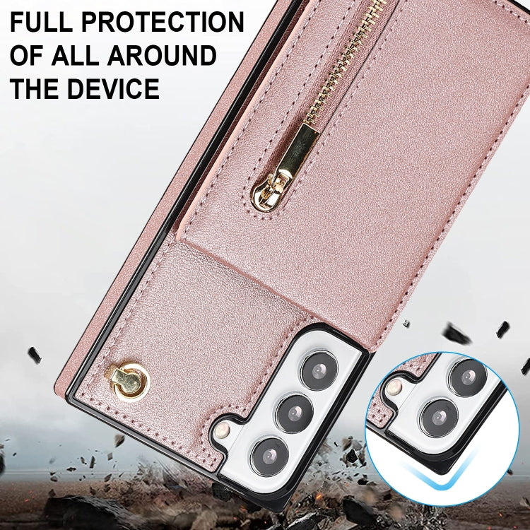 For Samsung Galaxy S22+ 5G Cross-body Square Zipper Card Holder Bag Phone Case(Rose Gold) - Samsung Accessories by buy2fix | Online Shopping UK | buy2fix