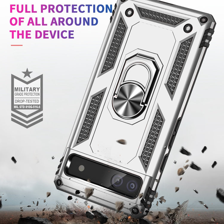 For Google Pixel 6A Shockproof TPU + PC Protective Case with 360 Degree Rotating Holder(Silver) - Google Cases by buy2fix | Online Shopping UK | buy2fix