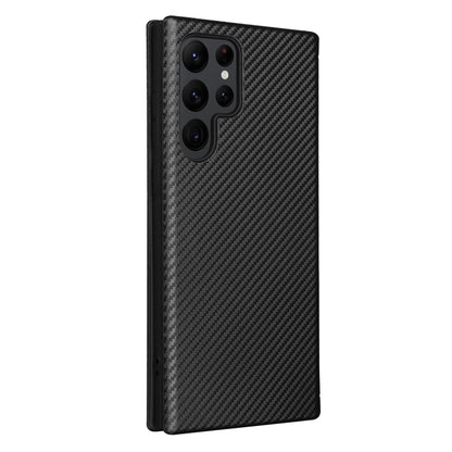 For Samsung Galaxy S22 Ultra 5G Carbon Fiber Texture Horizontal Flip Leather Phone Case(Black) - Samsung Accessories by buy2fix | Online Shopping UK | buy2fix