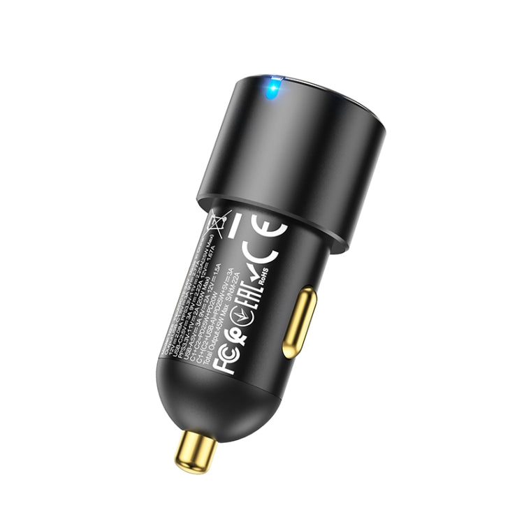 hoco NZ6 Dual Type-C / USB-C + USB PD45W 3-port Car Charger(Black) - In Car by hoco | Online Shopping UK | buy2fix