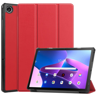 For Lenovo Tab M10 Plus 10.6 3rd Gen 2022 Custer Texture 3-Fold Holder Smart Leather Tablet Case(Red) - For Lenovo by buy2fix | Online Shopping UK | buy2fix