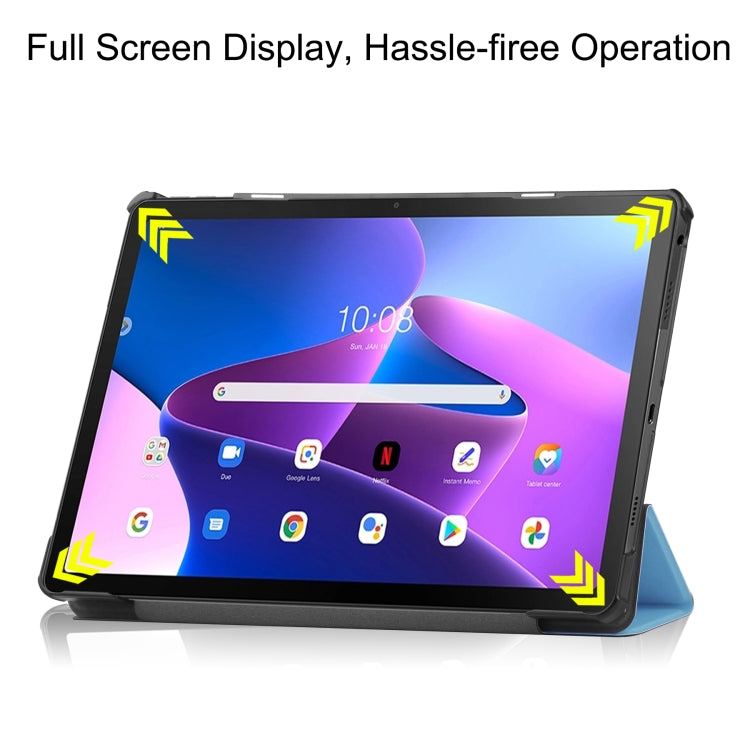 For Lenovo Tab M10 Plus 10.6 3rd Gen 2022 Custer Texture 3-Fold Holder Smart Leather Tablet Case(Sky Blue) - For Lenovo by buy2fix | Online Shopping UK | buy2fix