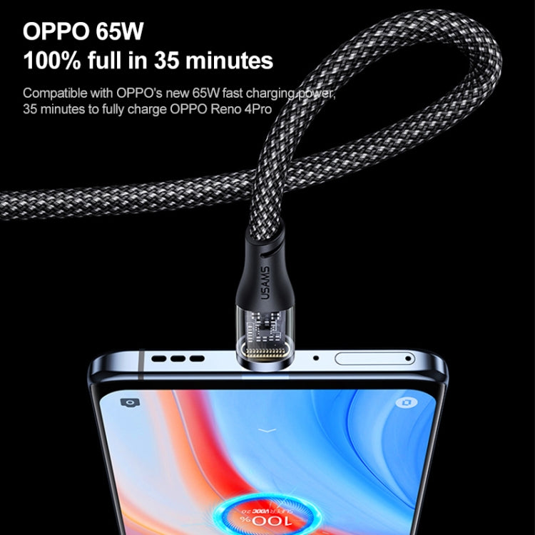 USAMS US-SJ572 Type-C / USB-C 66W Aluminum Alloy Transparent Charging Cata Cable, Length: 1.2m(Black) -  by USAMS | Online Shopping UK | buy2fix