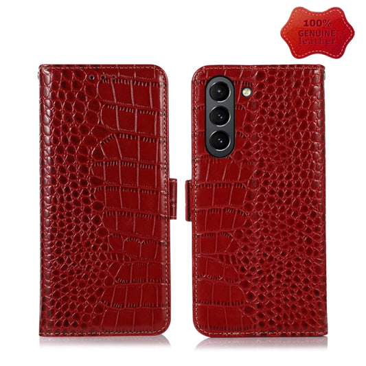 For Samsung Galaxy S21 FE 5G Crocodile Top Layer Cowhide Leather Phone Case(Red) - Galaxy Phone Cases by buy2fix | Online Shopping UK | buy2fix