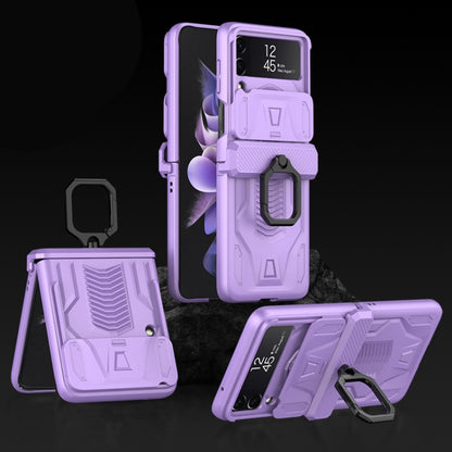 For Samsung Galaxy Z Flip3 5G GKK Sliding Camshield Magnetic Armor Flip Phone Case with Ring Holder(Purple) - Galaxy Phone Cases by GKK | Online Shopping UK | buy2fix