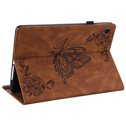 For Samsung Galaxy Tab A8 10.5 2021 Butterfly Flower Embossed Leather Tablet Case(Brown) - Samsung Accessories by buy2fix | Online Shopping UK | buy2fix