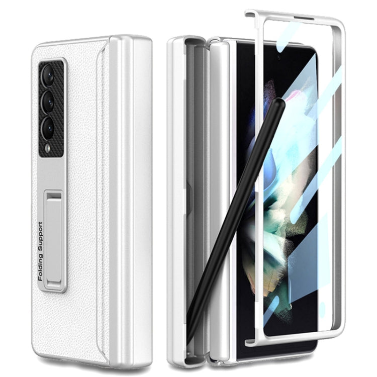 For Samsung Galaxy Z Fold3 5G GKK Magnetic Hinge Plain Leather Phone Flip Case with Pen Box(Silver) - Galaxy Phone Cases by GKK | Online Shopping UK | buy2fix