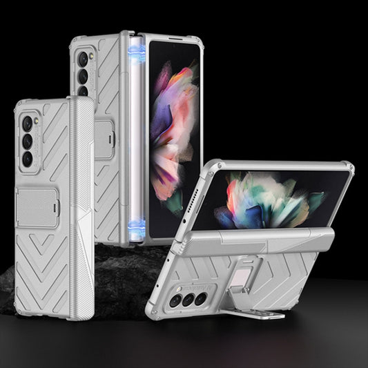 For Samsung Galaxy Z Fold2 5G GKK Integrated Magnetic Armor Flip Phone Case with Holder(Silver) - Galaxy Phone Cases by GKK | Online Shopping UK | buy2fix