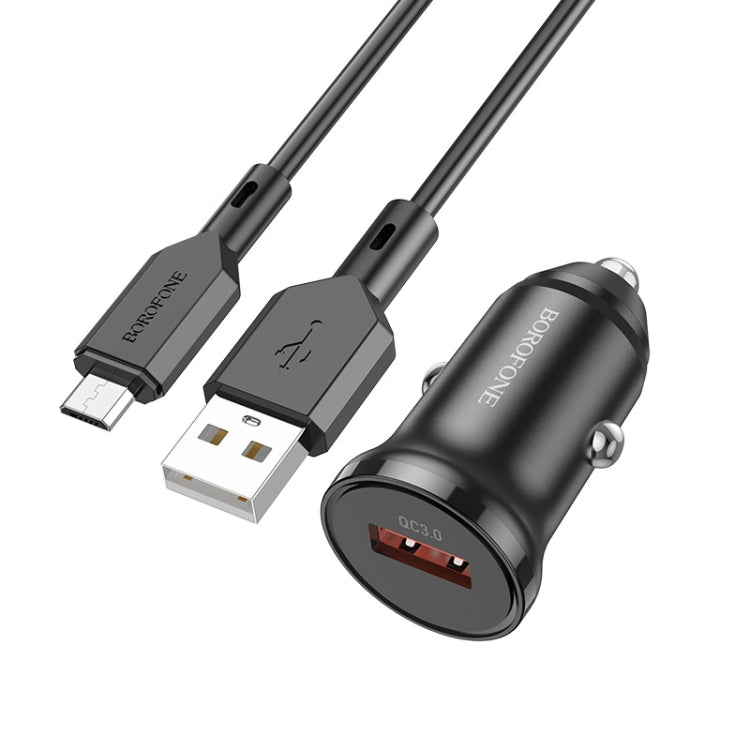 Borofone BZ18 Single USB Port QC3.0 Car Charger with Micro USB Charging Cable(Black) - In Car by Borofone | Online Shopping UK | buy2fix