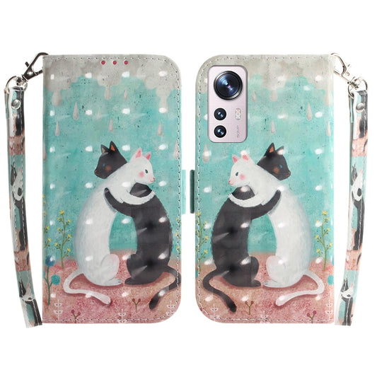 For Xiaomi 12 / 12X 3D Colored Horizontal Flip Leather Phone Case(Black White Cat) - 12 Cases by buy2fix | Online Shopping UK | buy2fix