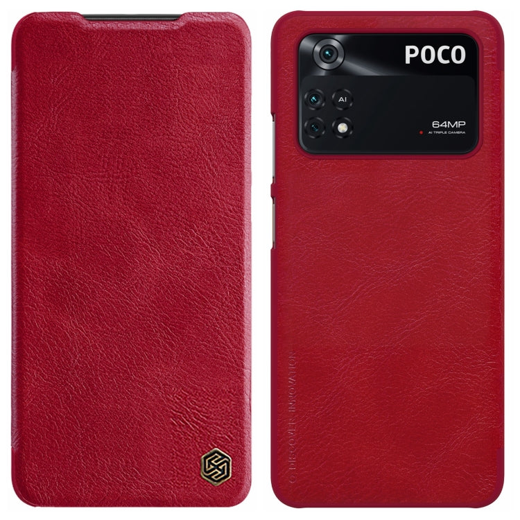 For Xiaomi Poco M4 Pro NILLKIN QIN Series Crazy Horse Texture Leather Phone Case(Red) - Xiaomi Cases by NILLKIN | Online Shopping UK | buy2fix