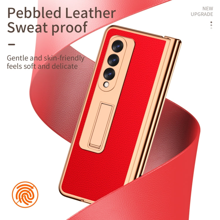 For Samsung Galaxy Z Fold3 5G Litchi Texture Leather Hinged Electroplated Phone Case with S Pen Fold Edition & Protective Film(Red) - Galaxy Phone Cases by buy2fix | Online Shopping UK | buy2fix