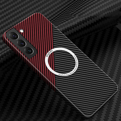 For Samsung Galaxy S22 Plus 5G Carbon Fiber Texture MagSafe Magnetic Phone Case(Black Red) - Galaxy S22+ 5G Cases by buy2fix | Online Shopping UK | buy2fix