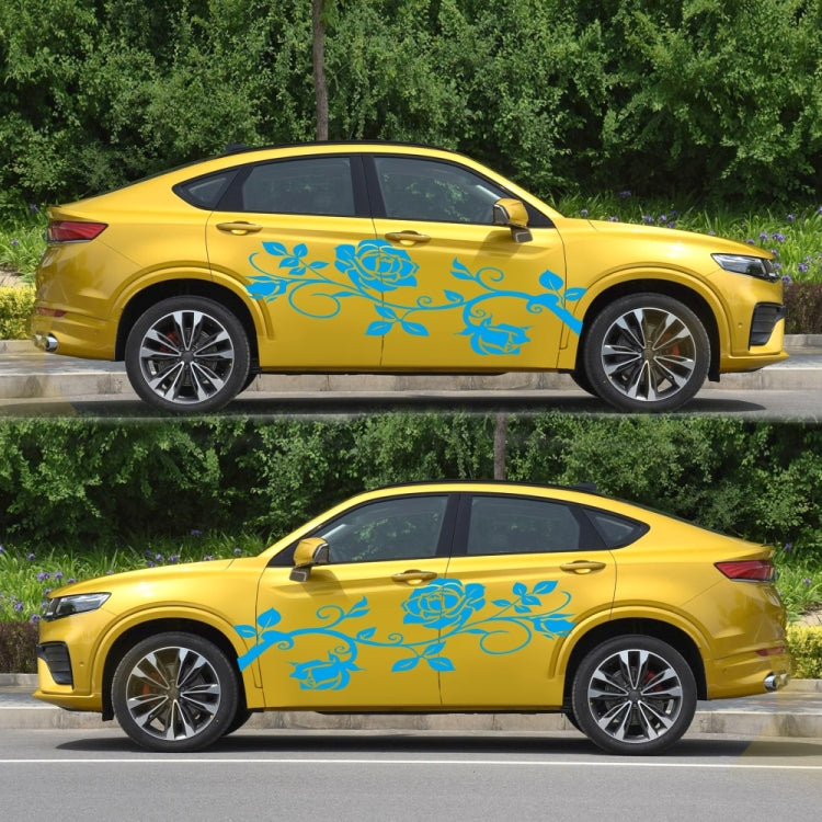 2 PCS/Set D-545 Rose Pattern Car Modified Decorative Sticker(Blue) - In Car by buy2fix | Online Shopping UK | buy2fix