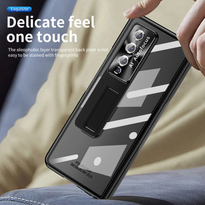 For Samsung Galaxy Z Fold3 5G Magnetic Hinges Plating Phone Case with Holder(Black) - Galaxy Phone Cases by buy2fix | Online Shopping UK | buy2fix