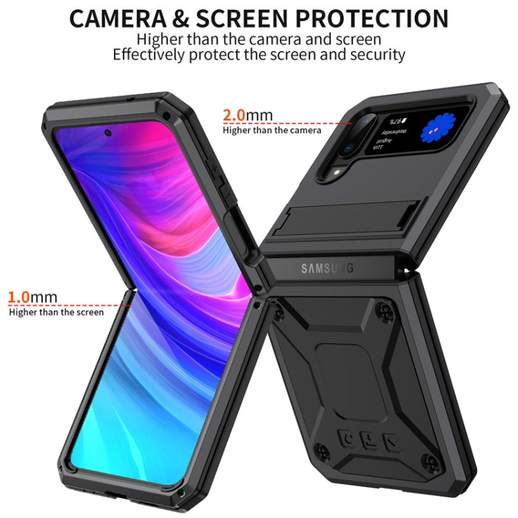 For Samsung Galaxy Z Flip3 5G Metal Shock-proof Phone Case With Holder(Black) - Galaxy Phone Cases by buy2fix | Online Shopping UK | buy2fix