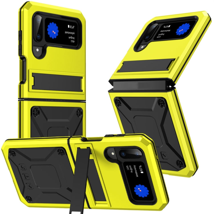 For Samsung Galaxy Z Flip3 5G Metal Shock-proof Phone Case With Holder(Yellow) - Galaxy Phone Cases by buy2fix | Online Shopping UK | buy2fix