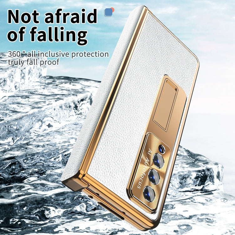 For Samsung Galaxy Z Fold3 5G Litchi Pattern Magnetic Shell Film Integrated Shockproof Phone Case(Silver Gold) - Galaxy Phone Cases by buy2fix | Online Shopping UK | buy2fix