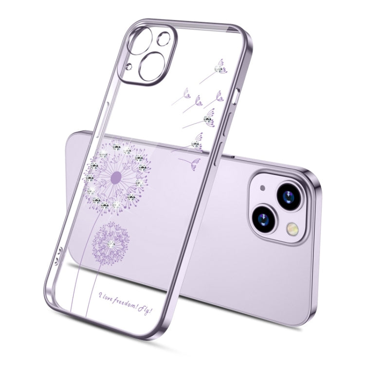 For iPhone 14 Electroplating Diamond Dandelion TPU Phone Case (Purple) - iPhone 14 Cases by buy2fix | Online Shopping UK | buy2fix