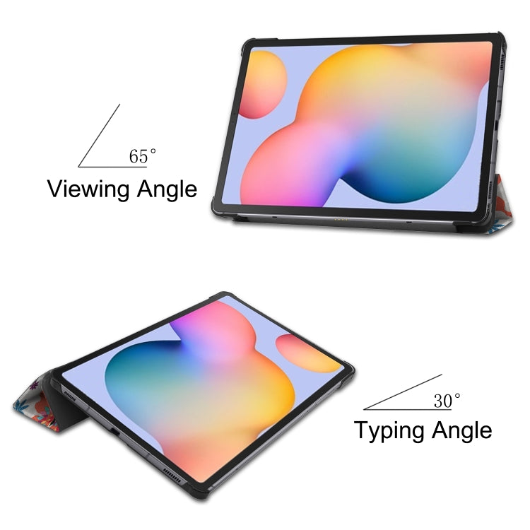 For Samsung Galaxy Tab S6 Lite P610 10.4 inch Colored Drawing Horizontal Flip Leather Case, with Three-folding Holder(Colorful Butterfly) - Samsung Accessories by buy2fix | Online Shopping UK | buy2fix