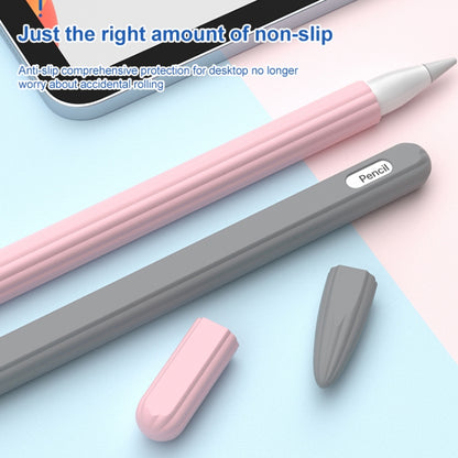 3 in 1 Striped Liquid Silicone Stylus Case with Two Tip Caps For Apple Pencil 1(Pink) - Pencil Accessories by buy2fix | Online Shopping UK | buy2fix