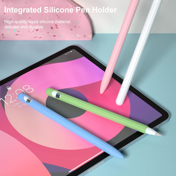 3 in 1 Striped Liquid Silicone Stylus Case with Two Tip Caps For Apple Pencil 2(White) - Pencil Accessories by buy2fix | Online Shopping UK | buy2fix