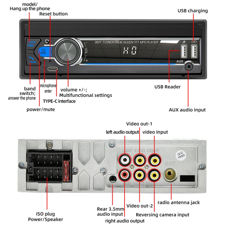 9901 7 inch Car  Retractable MP5 Player Supports FM & Mobile Phone Internet - In Car by buy2fix | Online Shopping UK | buy2fix