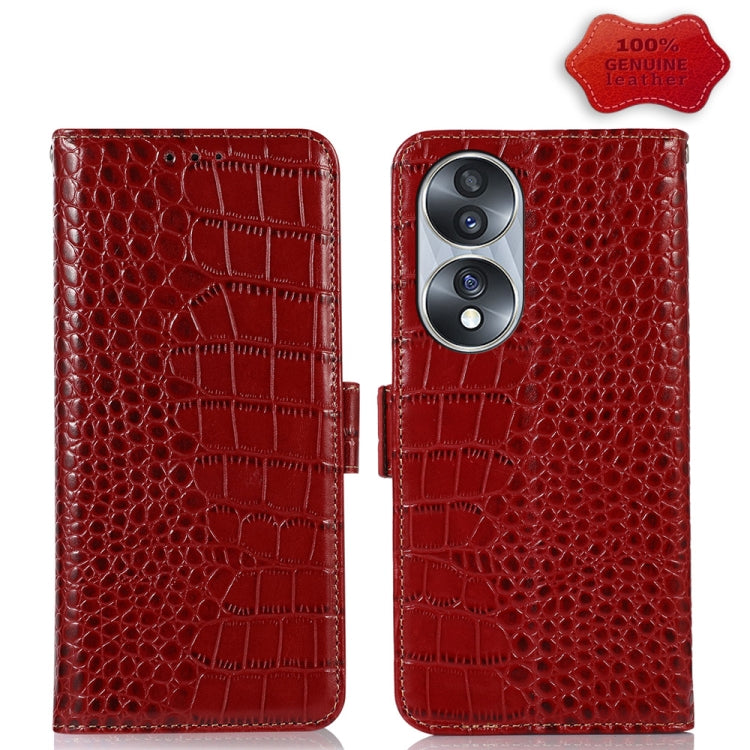 For Honor 70 Crocodile Top Layer Cowhide Leather Phone Case(Red) - Honor Cases by buy2fix | Online Shopping UK | buy2fix