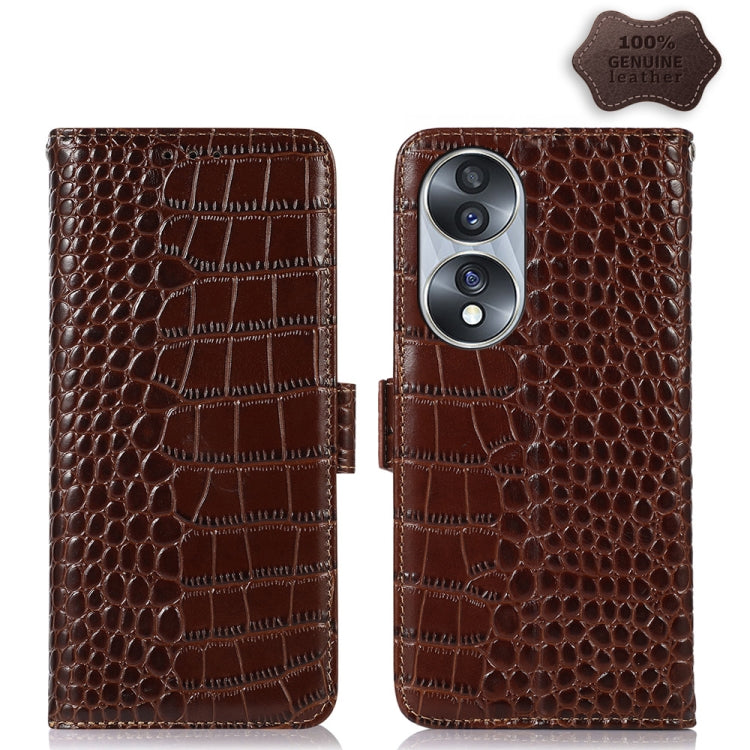 For Honor 70 Crocodile Top Layer Cowhide Leather Phone Case(Brown) - Honor Cases by buy2fix | Online Shopping UK | buy2fix