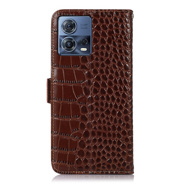 For Motorola Moto S30 Pro Crocodile Top Layer Cowhide Leather Phone Case(Brown) - Motorola Cases by buy2fix | Online Shopping UK | buy2fix