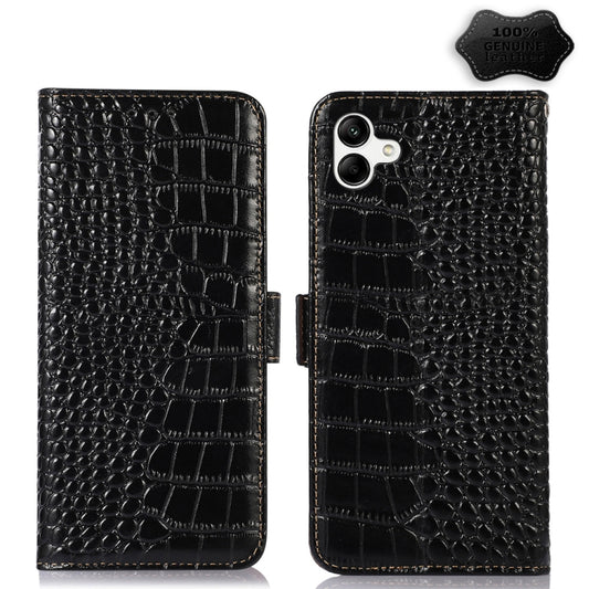 For Samsung Galaxy A04 4G Crocodile Top Layer Cowhide Leather Phone Case(Black) - Galaxy Phone Cases by buy2fix | Online Shopping UK | buy2fix