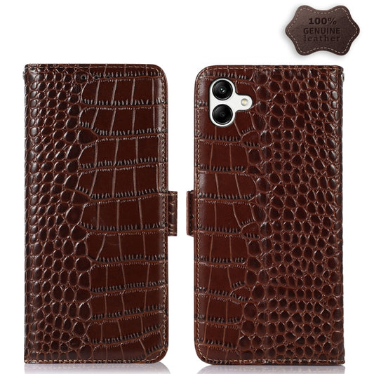 For Samsung Galaxy A04 4G Crocodile Top Layer Cowhide Leather Phone Case(Brown) - Galaxy Phone Cases by buy2fix | Online Shopping UK | buy2fix