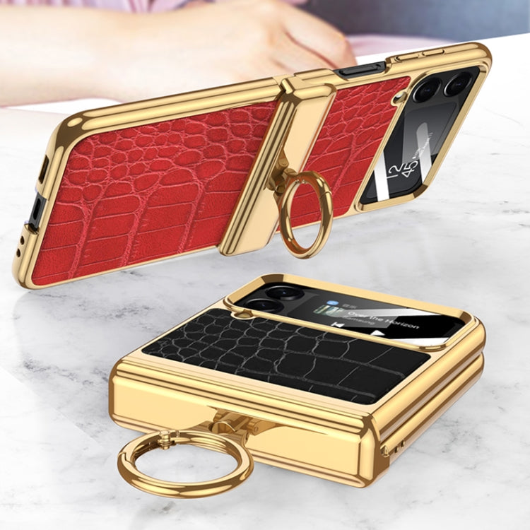 For Samsung Galaxy Z Flip4 GKK Integrated Plating + Leather Flip Phone Case(Crocodile Pink) - Galaxy Z Flip4 5G Cases by GKK | Online Shopping UK | buy2fix