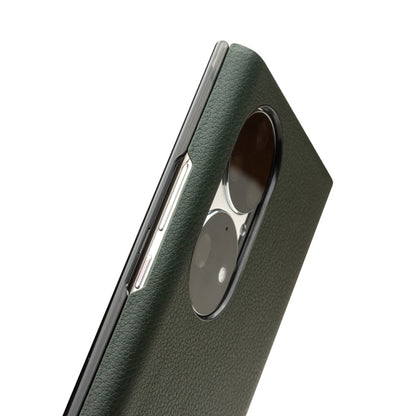 For Huawei P50 Pro QIALINO Magnetic Side Window View Genuine Leather Smart Phone Case(Green) - Huawei Cases by QIALINO | Online Shopping UK | buy2fix