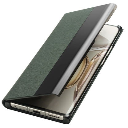 For Huawei P50 Pro QIALINO Magnetic Side Window View Genuine Leather Smart Phone Case(Green) - Huawei Cases by QIALINO | Online Shopping UK | buy2fix