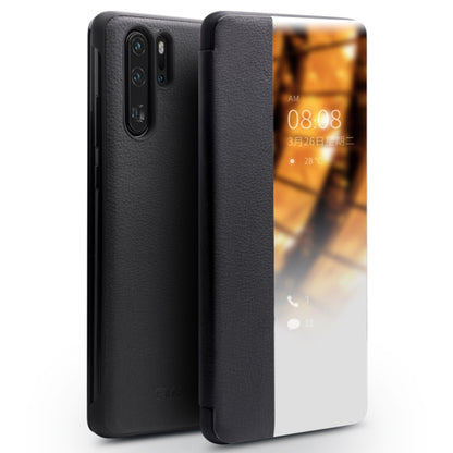 For Huawei P30 Pro QIALINO Genuine Leather Side Window View Smart Phone Case(Black) - Huawei Cases by QIALINO | Online Shopping UK | buy2fix