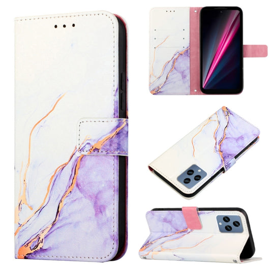 For T-Mobile Revvl 6 5G PT003 Marble Pattern Flip Leather Phone Case(White Purple LS006) - More Brand by buy2fix | Online Shopping UK | buy2fix