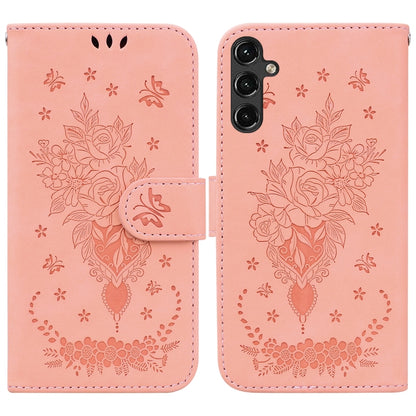 For Samsung Galaxy A14 5G Butterfly Rose Embossed Leather Phone Case(Pink) - Galaxy Phone Cases by buy2fix | Online Shopping UK | buy2fix