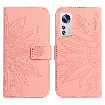 For Xiaomi 12 / 12X Skin Feel Sun Flower Pattern Flip Leather Phone Case with Lanyard(Pink) - 12 Cases by buy2fix | Online Shopping UK | buy2fix