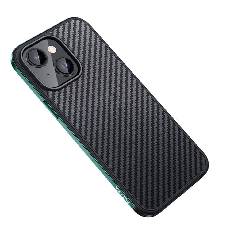 For iPhone 14 Plus SULADA Carbon Fiber Textured Shockproof Metal + TPU Frame Case(Dark Green) - iPhone 14 Plus Cases by SULADA | Online Shopping UK | buy2fix
