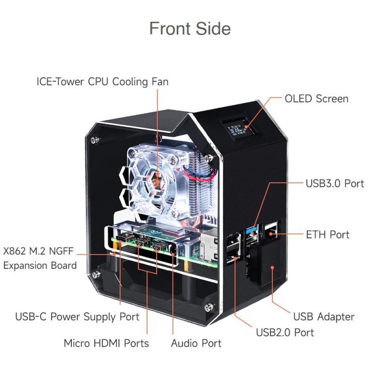 Waveshare Mini Tower NAS Kit for Raspberry Pi 4B Support Up to 2TB M.2 SATA SSD(Black) - Consumer Electronics by WAVESHARE | Online Shopping UK | buy2fix