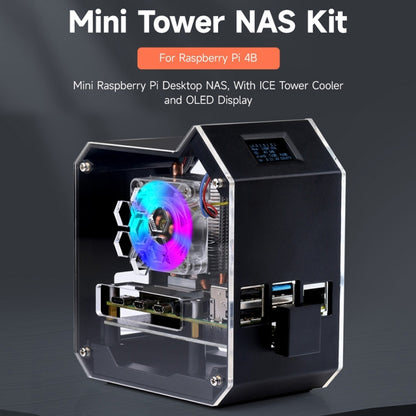 Waveshare Mini Tower NAS Kit for Raspberry Pi 4B Support Up to 2TB M.2 SATA SSD(Black) - Mini PC Accessories by WAVESHARE | Online Shopping UK | buy2fix