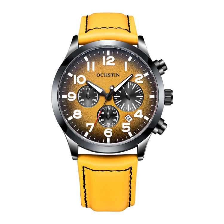 Ochstin 6042C Fashion Leather Waterproof Luminous Quartz Men Watch(Gradient Black Yellow) - Leather Strap Watches by OCHSTIN | Online Shopping UK | buy2fix